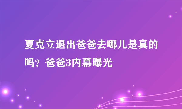 夏克立退出爸爸去哪儿是真的吗？爸爸3内幕曝光