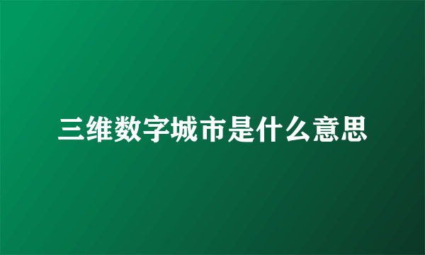 三维数字城市是什么意思