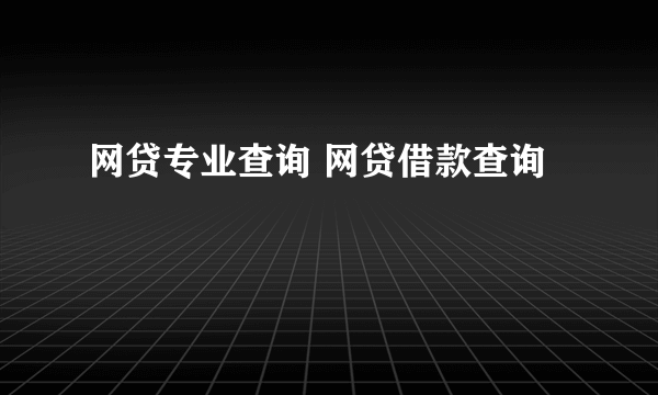 网贷专业查询 网贷借款查询