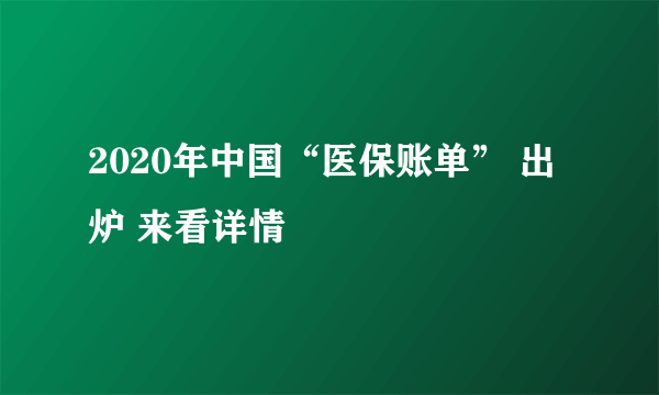 2020年中国“医保账单” 出炉 来看详情