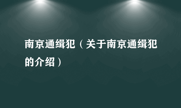 南京通缉犯（关于南京通缉犯的介绍）