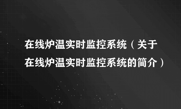 在线炉温实时监控系统（关于在线炉温实时监控系统的简介）