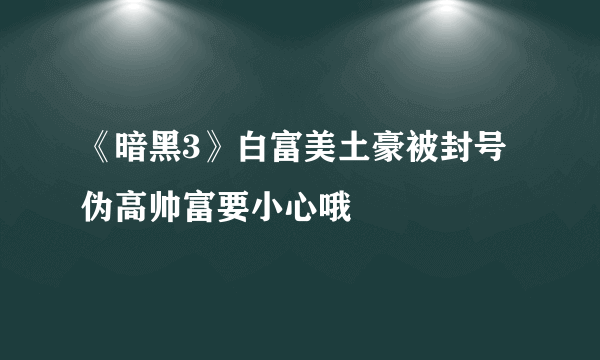 《暗黑3》白富美土豪被封号 伪高帅富要小心哦