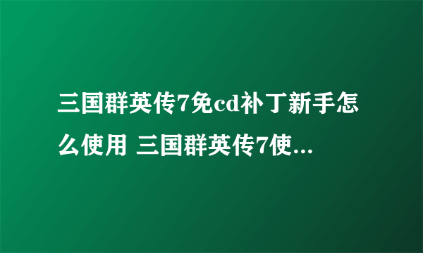 三国群英传7免cd补丁新手怎么使用 三国群英传7使用方法和攻略