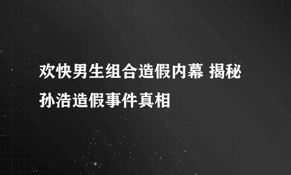 欢快男生组合造假内幕 揭秘孙浩造假事件真相