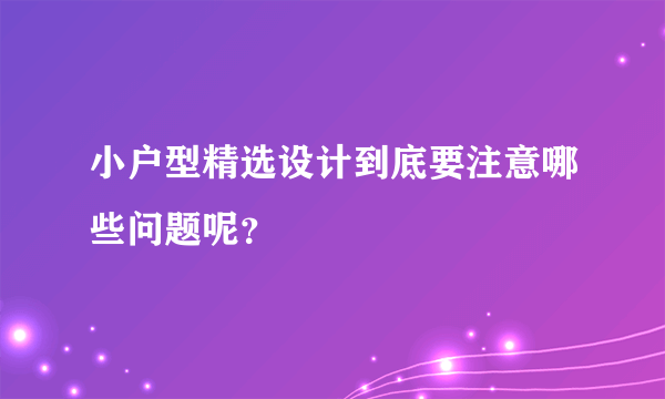 小户型精选设计到底要注意哪些问题呢？