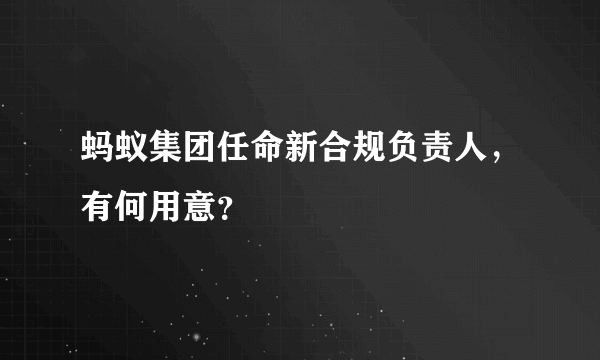 蚂蚁集团任命新合规负责人，有何用意？