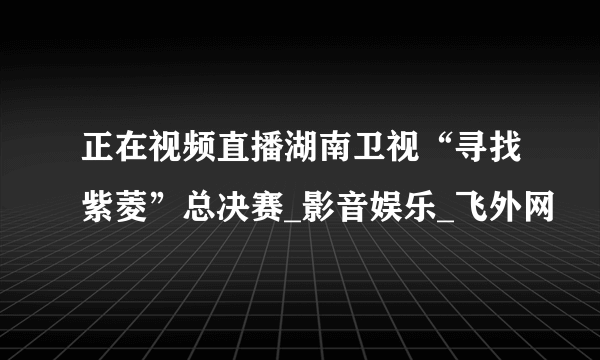 正在视频直播湖南卫视“寻找紫菱”总决赛_影音娱乐_飞外网