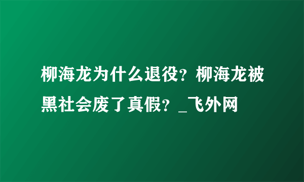 柳海龙为什么退役？柳海龙被黑社会废了真假？_飞外网