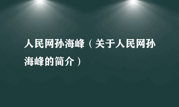 人民网孙海峰（关于人民网孙海峰的简介）