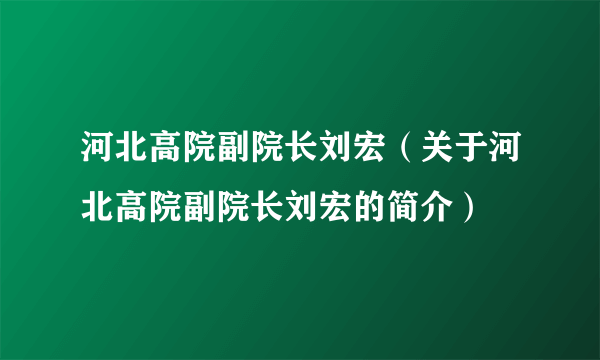 河北高院副院长刘宏（关于河北高院副院长刘宏的简介）