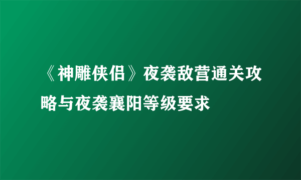 《神雕侠侣》夜袭敌营通关攻略与夜袭襄阳等级要求