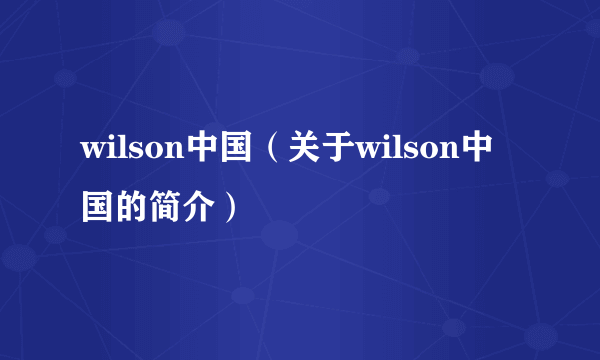 wilson中国（关于wilson中国的简介）