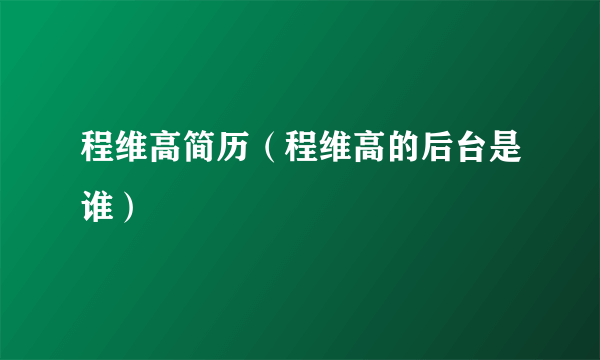 程维高简历（程维高的后台是谁）