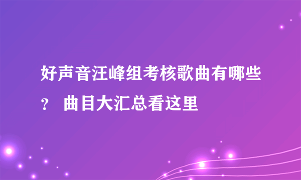 好声音汪峰组考核歌曲有哪些？ 曲目大汇总看这里