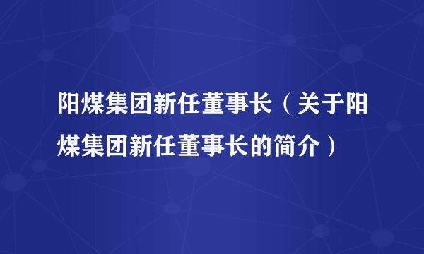 阳煤集团新任董事长（关于阳煤集团新任董事长的简介）