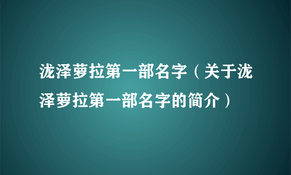 泷泽萝拉第一部名字（关于泷泽萝拉第一部名字的简介）