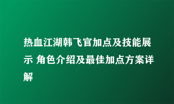 热血江湖韩飞官加点及技能展示 角色介绍及最佳加点方案详解