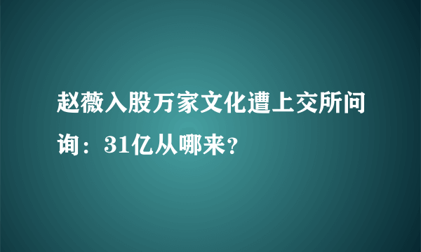 赵薇入股万家文化遭上交所问询：31亿从哪来？