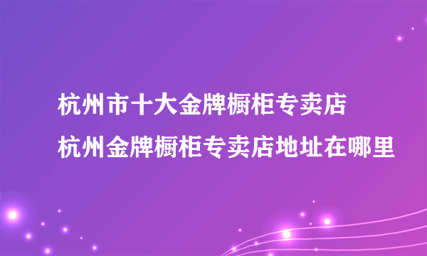 杭州市十大金牌橱柜专卖店 杭州金牌橱柜专卖店地址在哪里