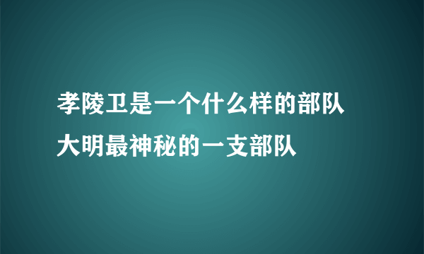 孝陵卫是一个什么样的部队 大明最神秘的一支部队