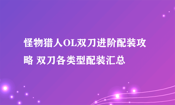 怪物猎人OL双刀进阶配装攻略 双刀各类型配装汇总