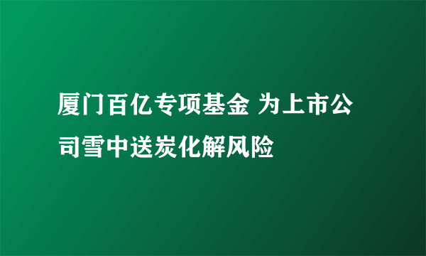 厦门百亿专项基金 为上市公司雪中送炭化解风险