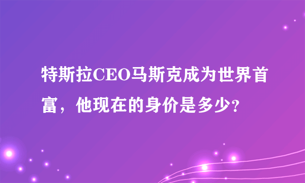 特斯拉CEO马斯克成为世界首富，他现在的身价是多少？