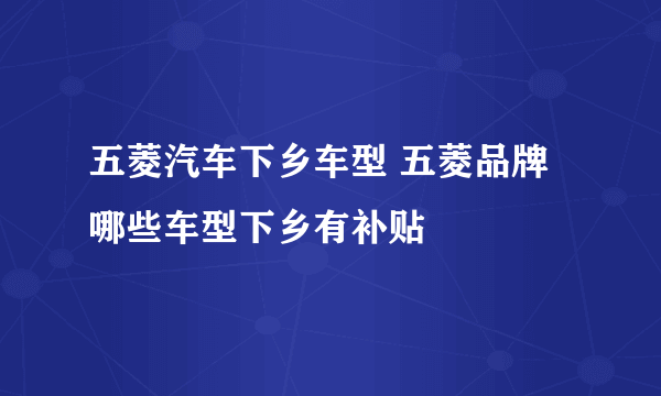 五菱汽车下乡车型 五菱品牌哪些车型下乡有补贴