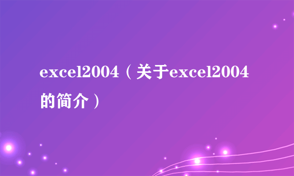 excel2004（关于excel2004的简介）