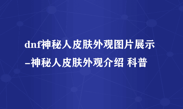 dnf神秘人皮肤外观图片展示-神秘人皮肤外观介绍 科普