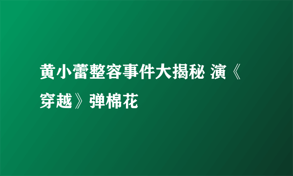 黄小蕾整容事件大揭秘 演《穿越》弹棉花