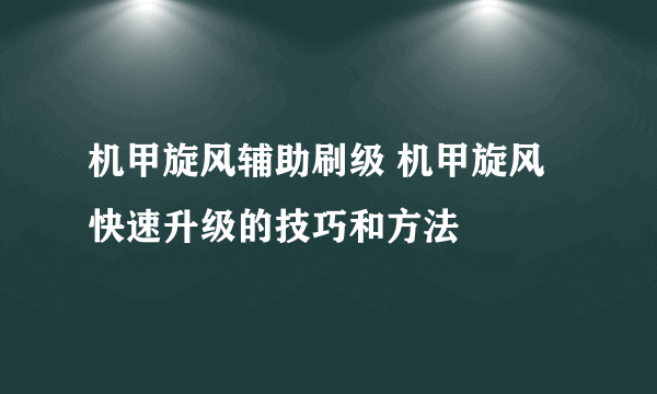 机甲旋风辅助刷级 机甲旋风快速升级的技巧和方法