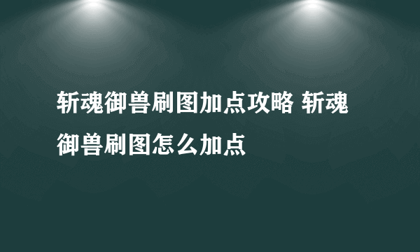 斩魂御兽刷图加点攻略 斩魂御兽刷图怎么加点