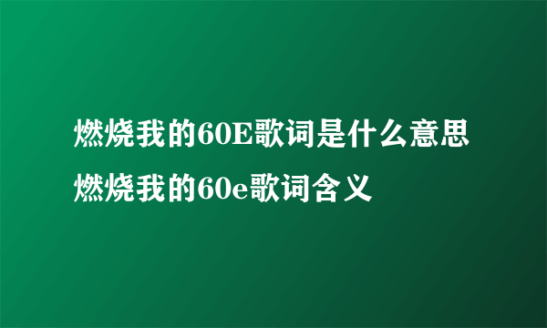 燃烧我的60E歌词是什么意思 燃烧我的60e歌词含义