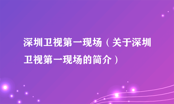 深圳卫视第一现场（关于深圳卫视第一现场的简介）