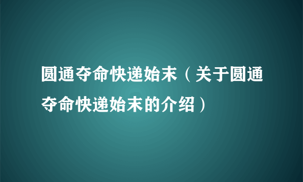 圆通夺命快递始末（关于圆通夺命快递始末的介绍）