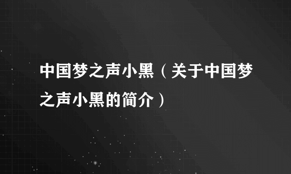 中国梦之声小黑（关于中国梦之声小黑的简介）