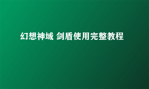 幻想神域 剑盾使用完整教程