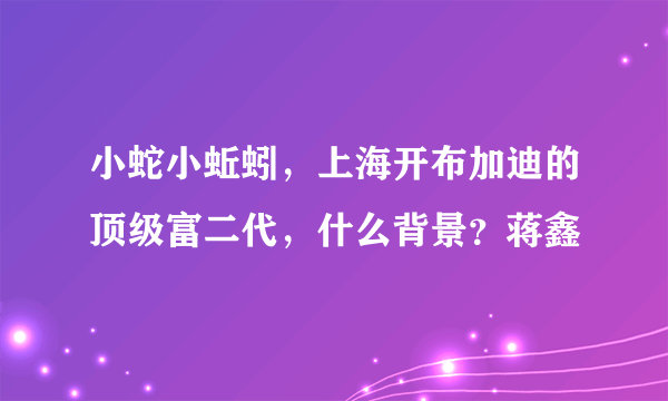 小蛇小蚯蚓，上海开布加迪的顶级富二代，什么背景？蒋鑫