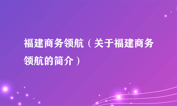 福建商务领航（关于福建商务领航的简介）