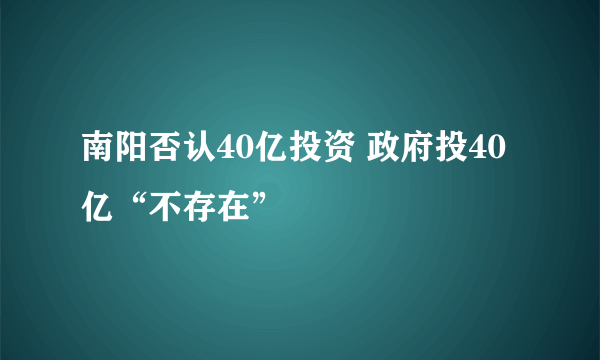 南阳否认40亿投资 政府投40亿“不存在”