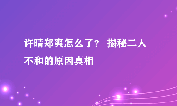 许晴郑爽怎么了？ 揭秘二人不和的原因真相