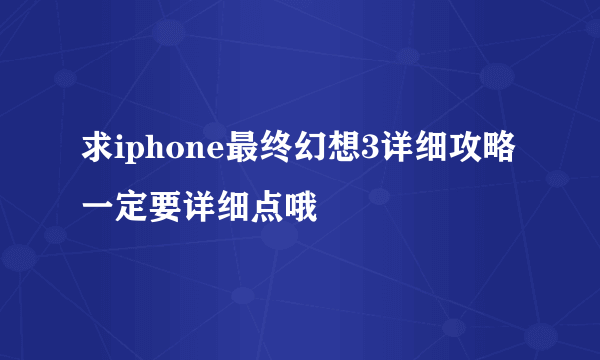 求iphone最终幻想3详细攻略 一定要详细点哦