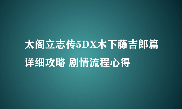 太阁立志传5DX木下藤吉郎篇详细攻略 剧情流程心得