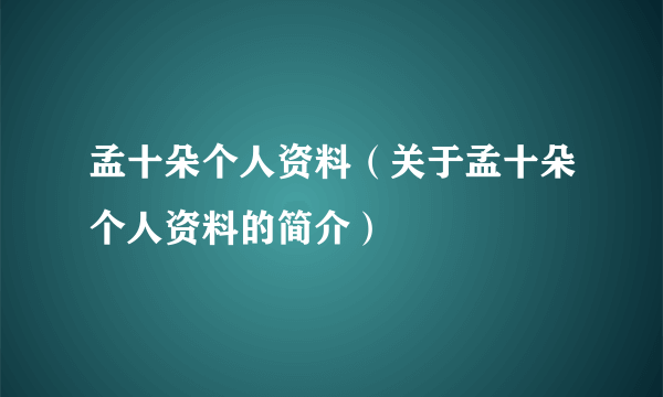 孟十朵个人资料（关于孟十朵个人资料的简介）