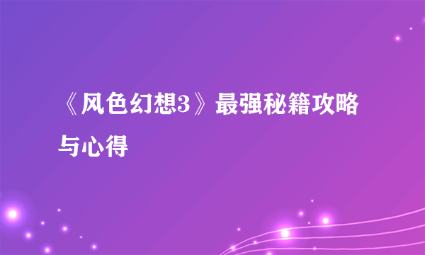 《风色幻想3》最强秘籍攻略与心得