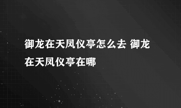 御龙在天凤仪亭怎么去 御龙在天凤仪亭在哪