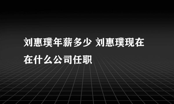 刘惠璞年薪多少 刘惠璞现在在什么公司任职