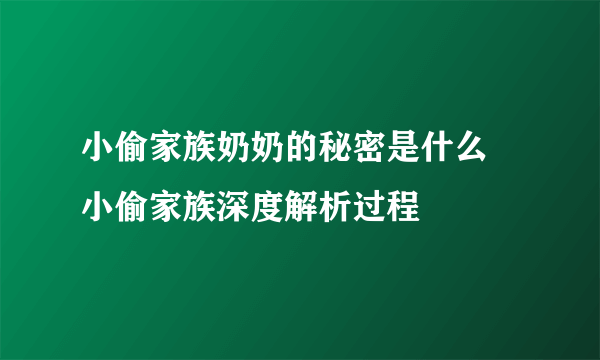 小偷家族奶奶的秘密是什么 小偷家族深度解析过程